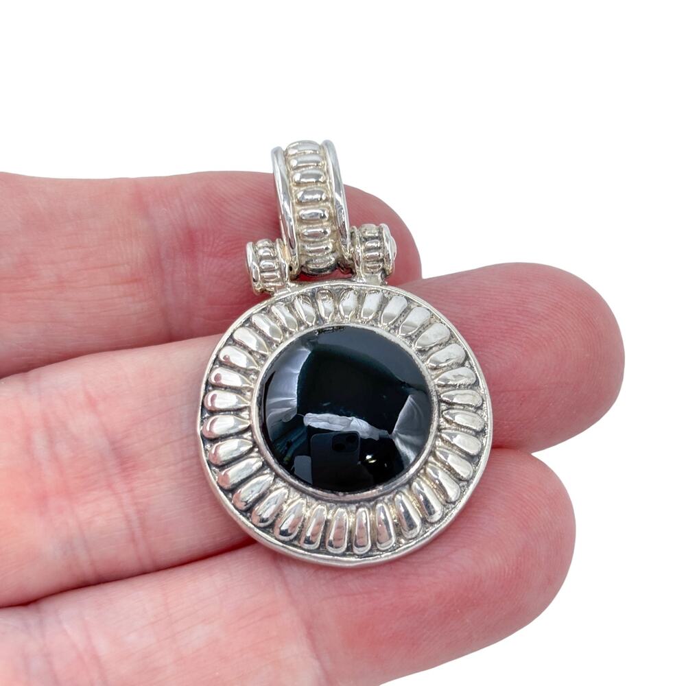 Vintage Mexico Sterling Silver 925 Black Enamel Pendant